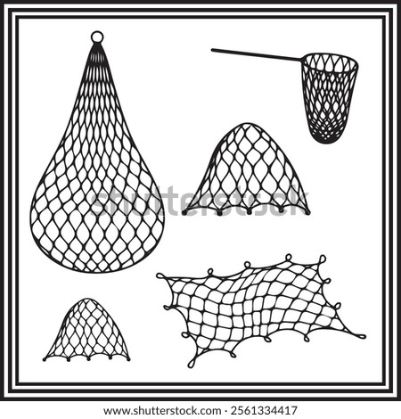 Set of fishnet silhouette vector illustration.