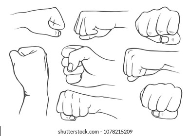 Set of fists in vintage style isolated on white background. Vector illustration.