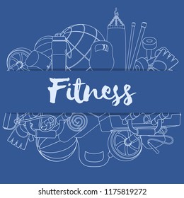 Set of fitness accessories, line illustration of gym equipment for home exercise. Vector