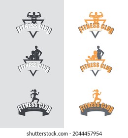 set of fitness badges. Fitness Gym logo design template. Labels in vintage style with sport silhouette symbols