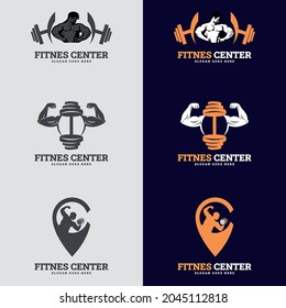 set of fitness badges. Fitness Gym logo design template. Labels in vintage style with sport silhouette symbols