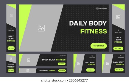 Set of fitness body web banner template design for social media posts, fully editable vector eps 10  file format