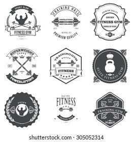 Set of Fitness and Bodybuilding Labels Design Elements Vector Illustration