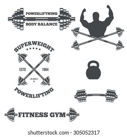 Set of Fitness and Bodybuilding Labels Design Elements Vector Illustration