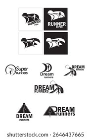Set Of Fitness Center Logo . Sport and fitness logo Design . Gym Logo Icon Design Vector Stock Emblemas de clube de corrida retro e emblemas de maratona ou elementos de design. Monocromático. Estilo v