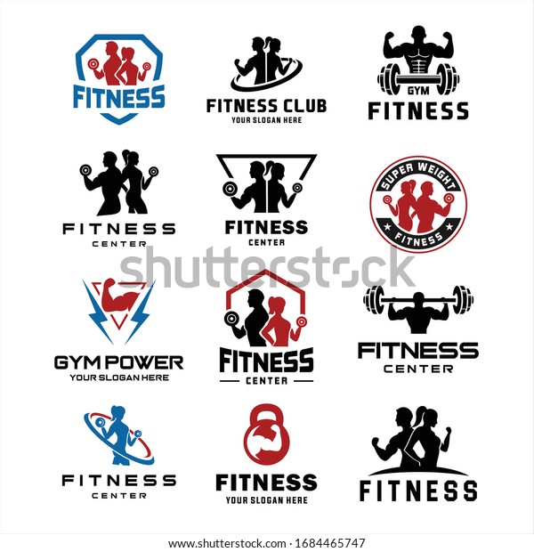 Set Fitness Center Logo Sport Fitness Stock Vector Royalty Free