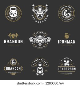 Set Fitness Center Sport Gym Logos Stock Vector (Royalty Free ...