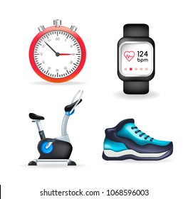 Set of Fitness Elements on White Background . Isolated Vector Illustration 