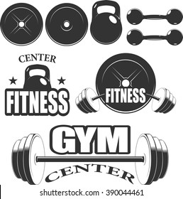 Set of fitness emblems, labels, badges, logos and designed elements.