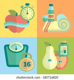 Set of fitness flat icons. Infographic fitness