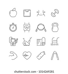 Set of fitness and gym line icons. For your design, logo. Vector illustration.