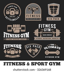 Set Of Fitness Gym And Sport Club Logo Emblem Design. Vector Illustration