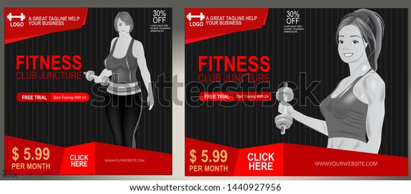 Set Von Fitness Oder Fitnessstudio Web Banner Oder Stock Vektorgrafik Lizenzfrei 1440927956