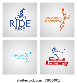 Set of fitness icons of different sports with abstract people