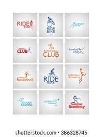 Set of fitness icons of different sports with abstract people