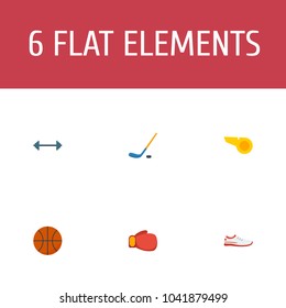 Set of fitness icons flat style symbols with basketball, dumbbells, sneakers and other icons for your web mobile app logo design.