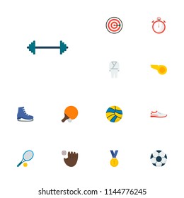 Set of fitness icons flat style symbols with ping pong, tennis, dumbbells and other icons for your web mobile app logo design.