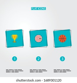 Set of fitness icons flat style symbols with basketball, champion cup, darts and other icons for your web mobile app logo design.