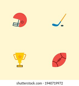 Set Of Fitness Icons Flat Style Symbols With Helmet, Rugby, Hockey Stick And Other Icons For Your Web Mobile App Logo Design.