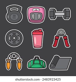 set of fitness icons good for sticker, badge, pattern t shirt and graphic design
