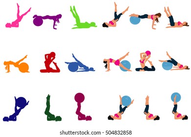 Set Of Fitness Icons, Pilates, Vector Illustration