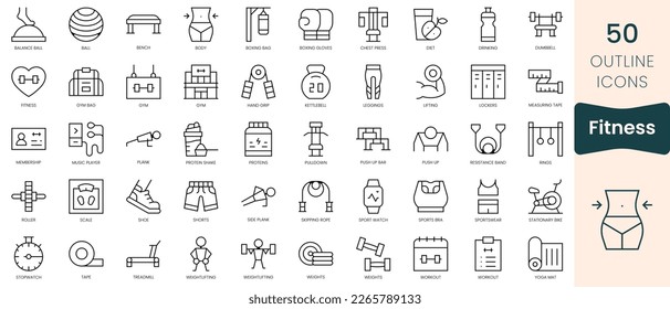 Set of fitness icons. Thin linear style icons Pack. Vector Illustration