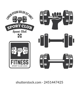 set of fitness logo. kettlebell combined dumbbell design