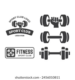 set of fitness logo. kettlebell combined dumbbell design