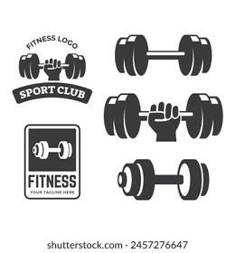 set of fitness logo. kettlebell combined dumbbell design