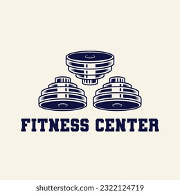 Set of Fitness Logo Retro Style. Good For Fitness Logo, Gym Logo. Dumbbell with chain. Template for sport icon, symbol, logo or other branding. Modern retro illustration.