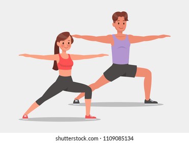 set of fitness man and woman doing yoga vector character design. Healthy lifestyle.