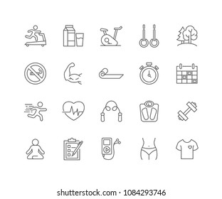 Set of Fitness outline icons isolated on white background.