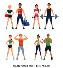 Set of fitness people