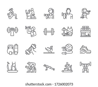 Set of fitness Related Vector Line Icons. Includes such Icons as training, sports, healthy lifestyle and more. - vector