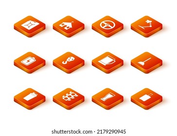 Set Fitness shaker, Traffic light, Battery, Industrial hook, Glass of beer and  icon. Vector