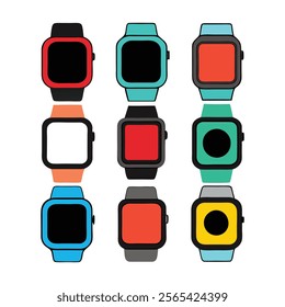 a set of fitness smartwatches vector illustration, media, band, on white background, tech, device, gadget