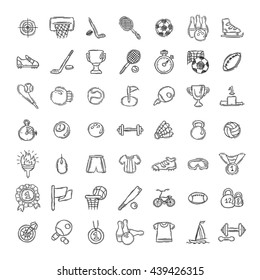 Set of Fitness and Sport doodle icons for web and mobile. Vector collection.