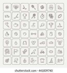 Set of Fitness and Sport doodle icons for web and mobile. Vector collection.