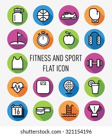 set of fitness and sport flat icon