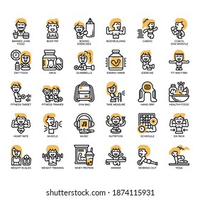 Set of Fitness thin line and pixel perfect icons for any web and app project. 