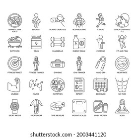 Set of fitness thin line and pixel perfect icons for any web and app project. 