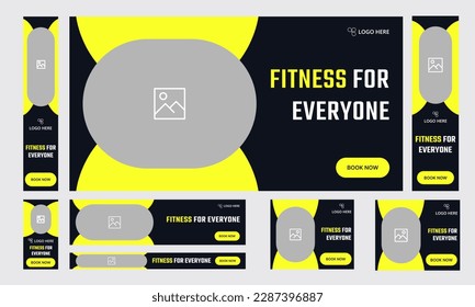 Set of fitness training web banner template design for social media posts, body fitness trainging offer banner template, vector eps 10 file format