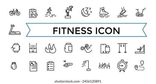 Set of Fitness Vector Line Icons Collection. Contains related to Healthy Lifestyle, Weight Training, Body care and more. Outline icons collection. Icon collection.