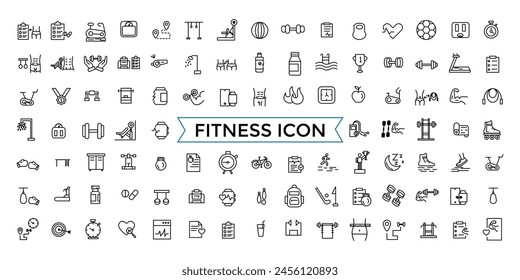 Set of Fitness Vector Line Icons Collection. Contains related to Healthy Lifestyle, Weight Training, Body care and more. Outline icons collection. Icon collection.