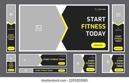 Set of fitness web banner template for social media posts, training coach banner design, editable vector eps 10 file format web banner design