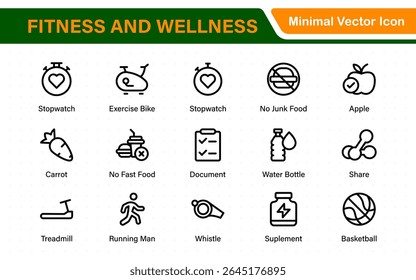 Set of fitness and wellness related line icons, wellbeing, mental health, healthcare, cosmetics, spa, medical. Outline icon collection.