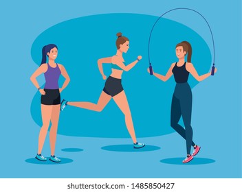 set of fitness women practice sport activity