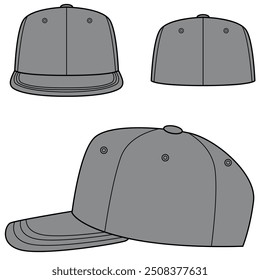 Set of fitted hat vector illustration. Caps mock up editable