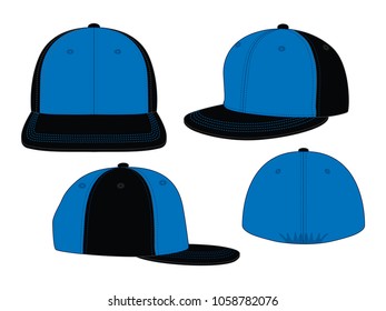 Set Fitted Size Hip Hop Cap Design Blue/Black Vector