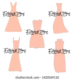 Set of fitting room  icon with rose dress. Hand drawing illustration. Clip art.- Vector.